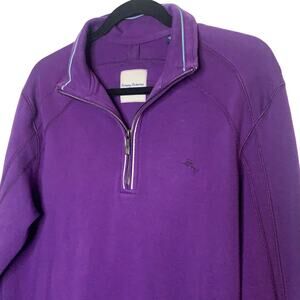 Tommy Bahama Purple 1/4 Zip Up Pullover Sweater Pima Cotton Medium